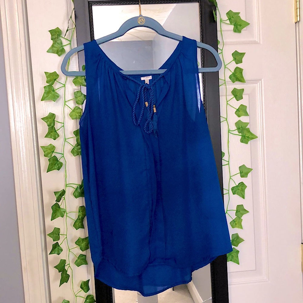 Royal Blue sleeveless blouse with customizable ties at front